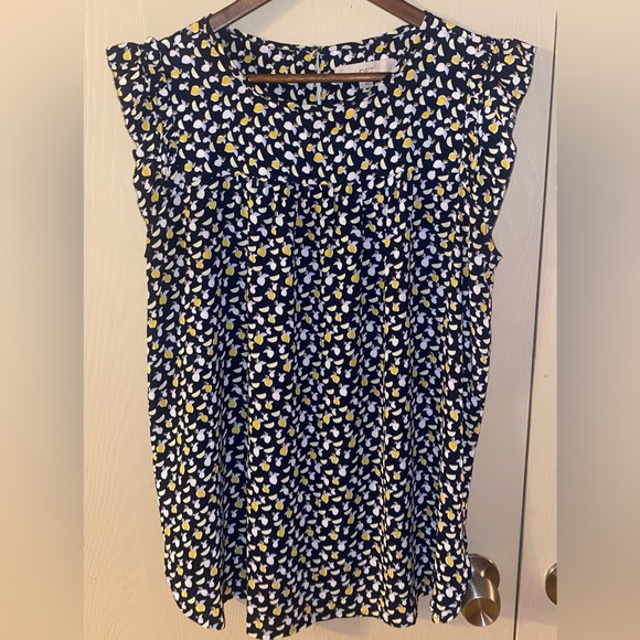 LOFT Tops - LOFT Navy & Yellow Lemon Print Babydoll Blouse with Capped Sleeve - size large